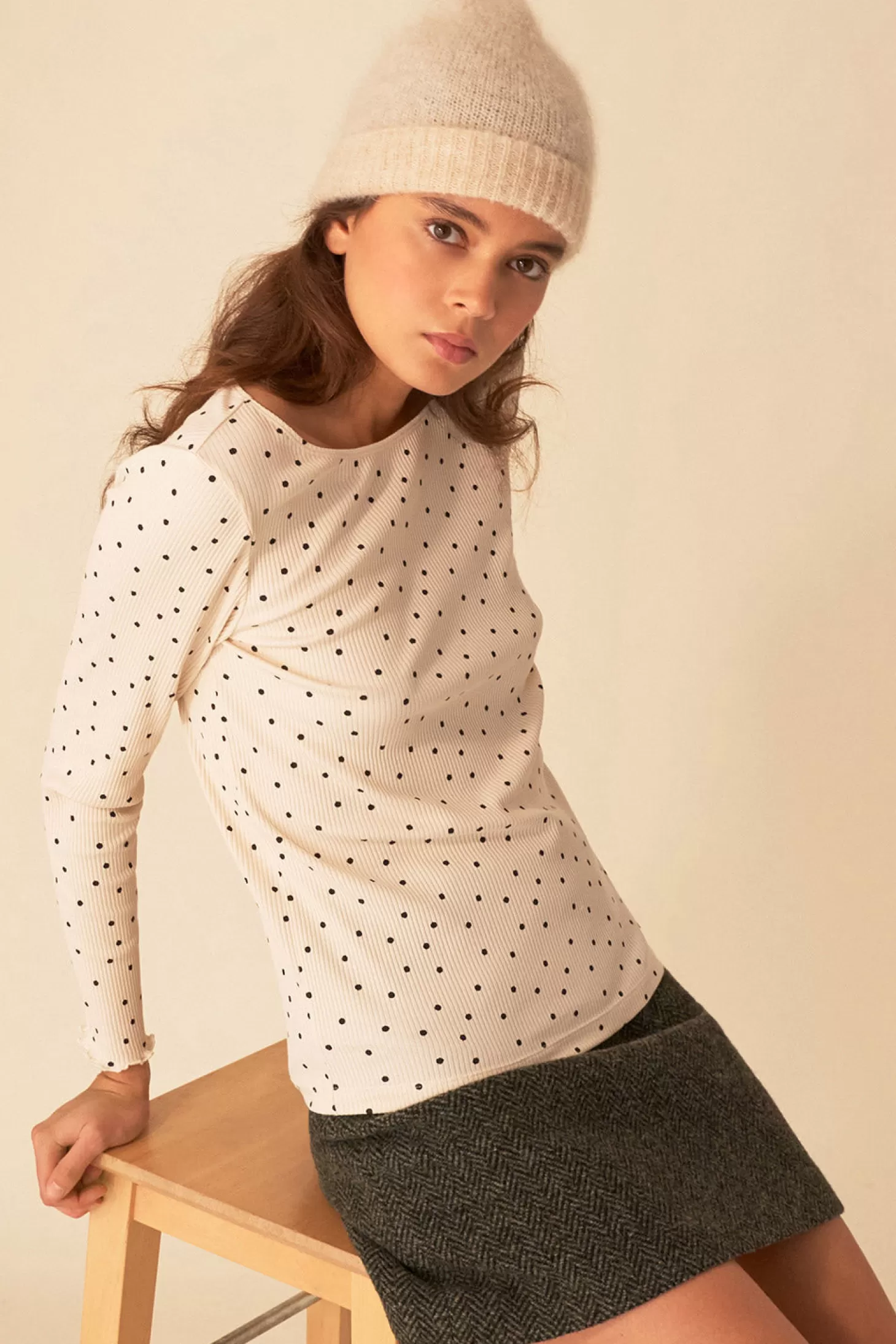 Des Petits Hauts T-shirts & Sweatshirts*ecru/black polka dot hailey t-shirt Ecru/pois noir