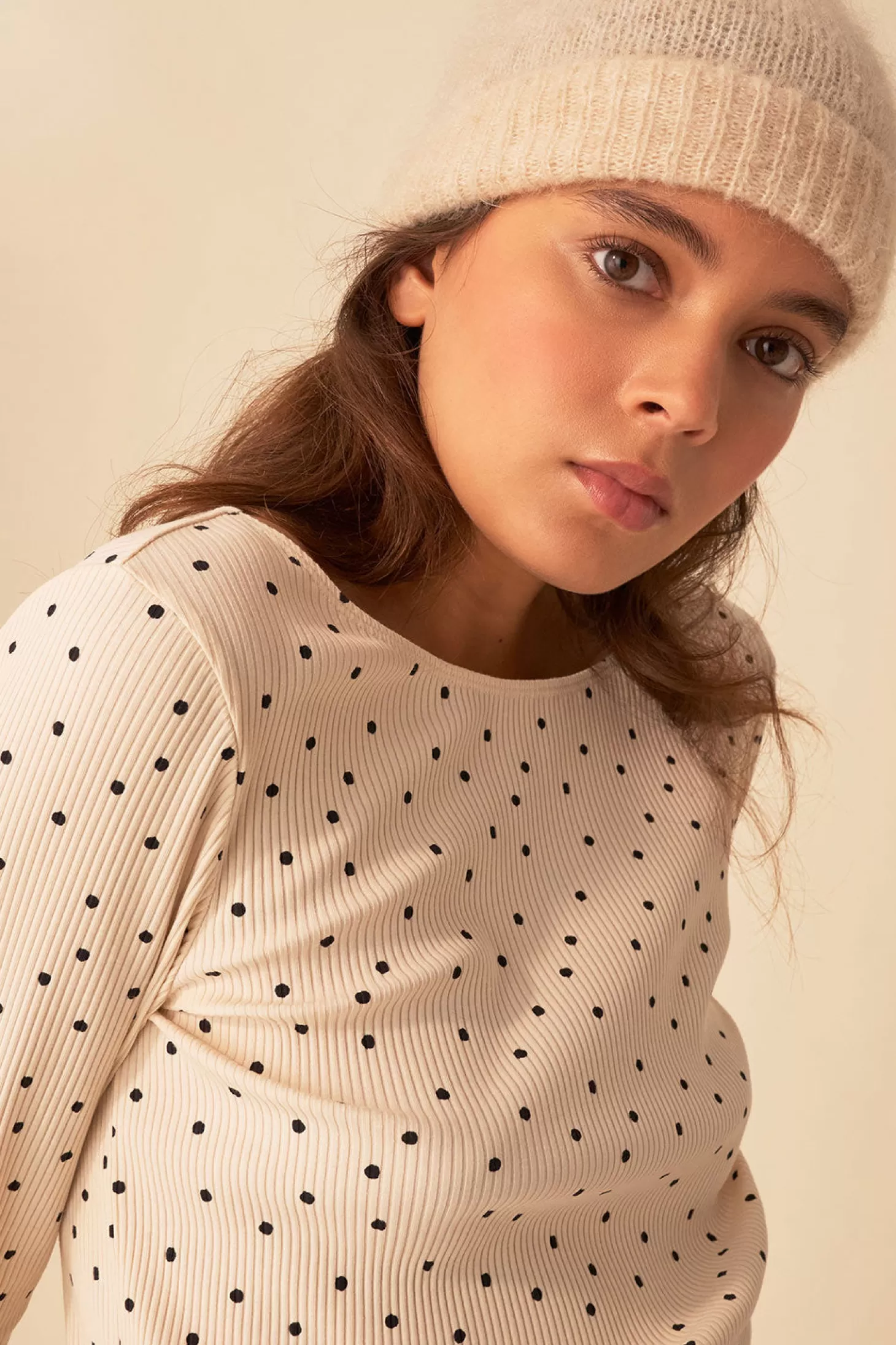 Des Petits Hauts T-shirts & Sweatshirts*ecru/black polka dot hailey t-shirt Ecru/pois noir