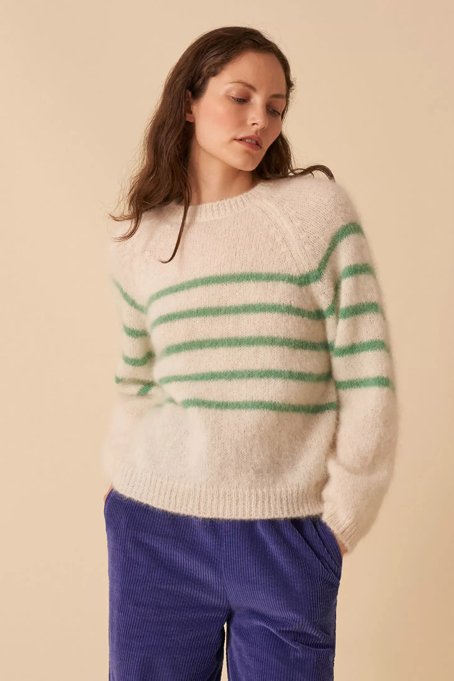 Des Petits Hauts Givrée Wardrobe | Jumpers & Cardigans* dubol striped jumper Ecru/boreale