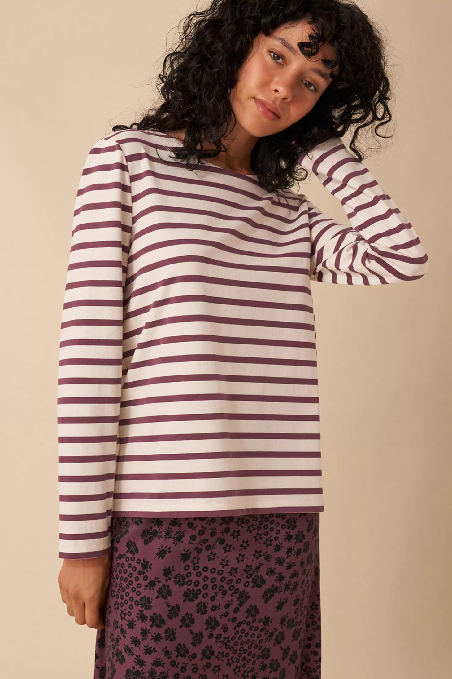 Des Petits Hauts T-shirts & Sweatshirts* filipette striped jumper Ecru/violette