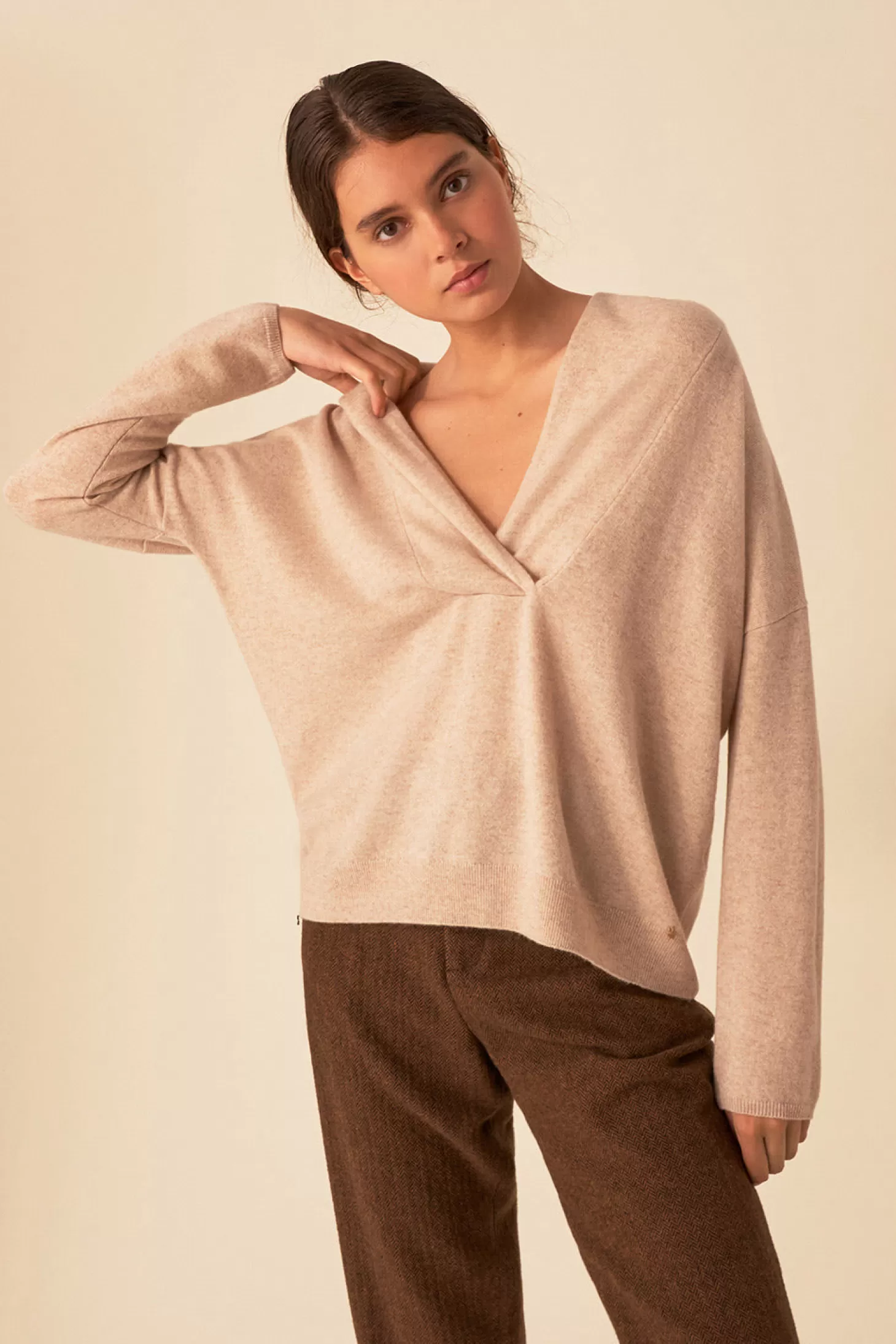 Des Petits Hauts 100% Merinos Knitwear | Jumpers & Cardigans | View All* arizona jumper Latte