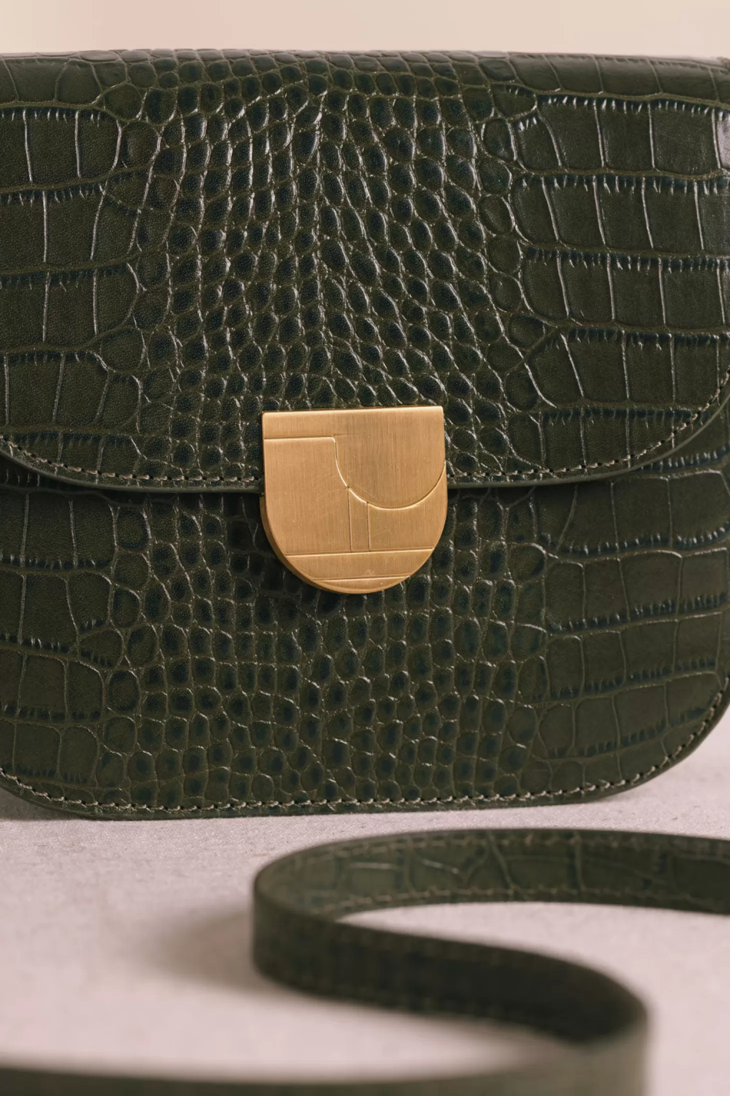 Des Petits Hauts Leather Goods | The Lenny Bag | View All*Lenny bag in khaki crocodile-effect leather Croco pickles